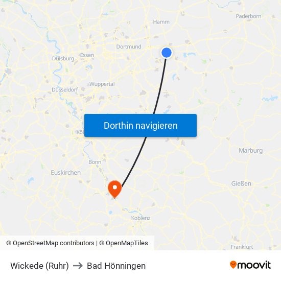 Wickede (Ruhr) to Bad Hönningen map