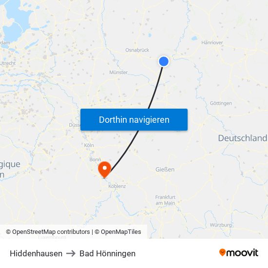 Hiddenhausen to Bad Hönningen map