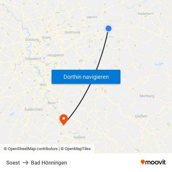 Soest to Bad Hönningen map