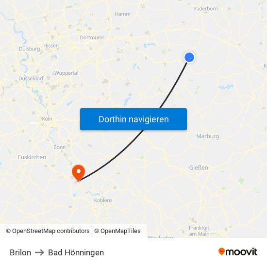 Brilon to Bad Hönningen map