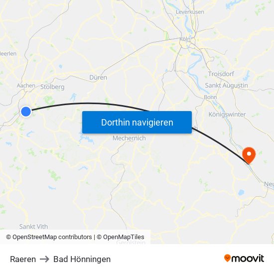 Raeren to Bad Hönningen map