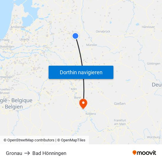 Gronau to Bad Hönningen map