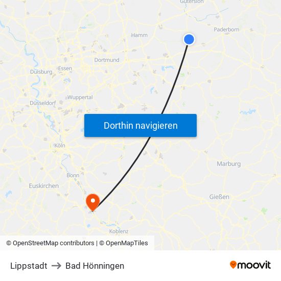 Lippstadt to Bad Hönningen map