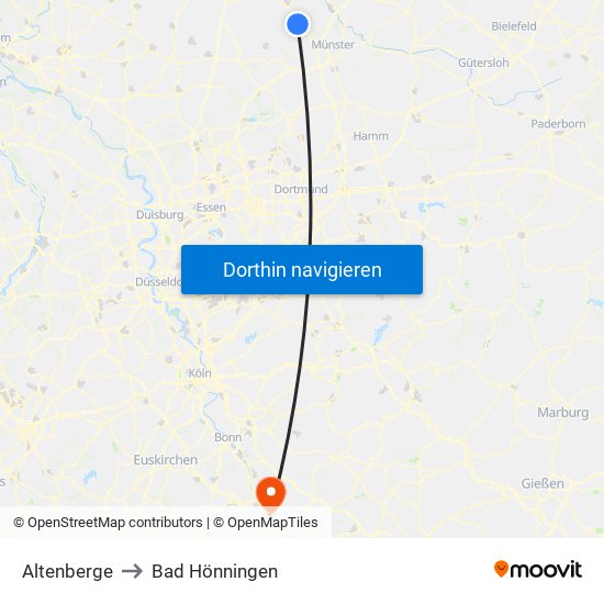 Altenberge to Bad Hönningen map