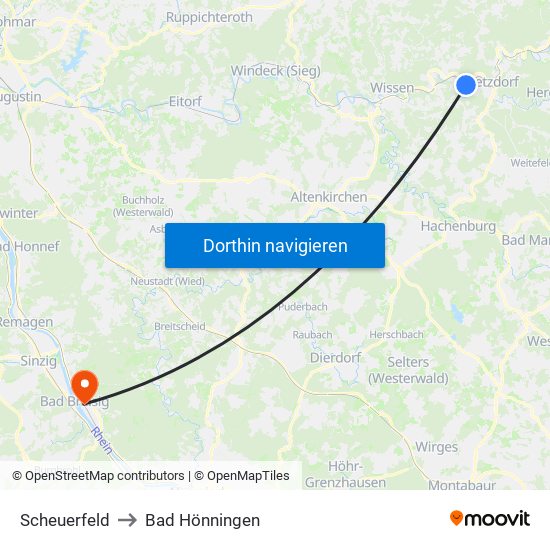 Scheuerfeld to Bad Hönningen map