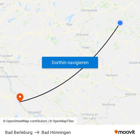 Bad Berleburg to Bad Hönningen map