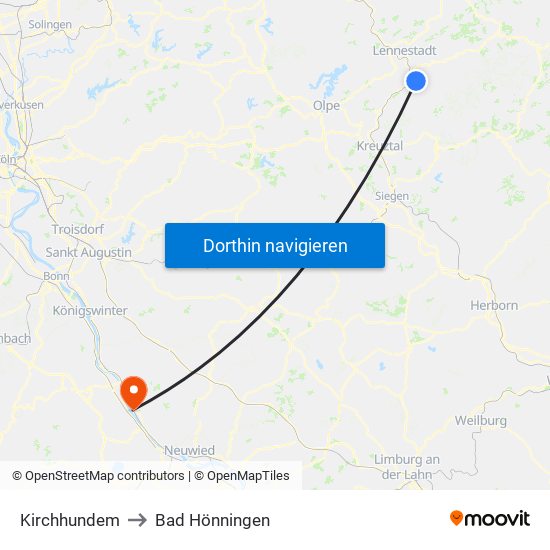 Kirchhundem to Bad Hönningen map
