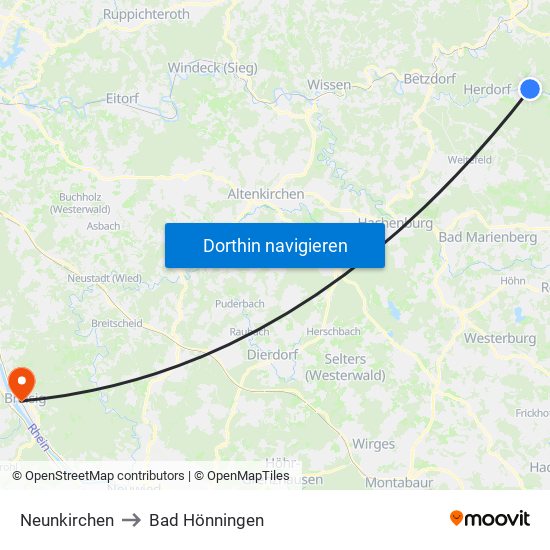 Neunkirchen to Bad Hönningen map