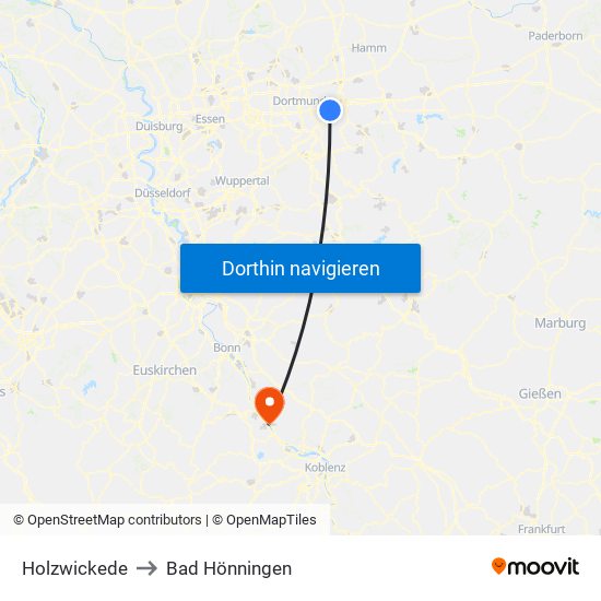 Holzwickede to Bad Hönningen map