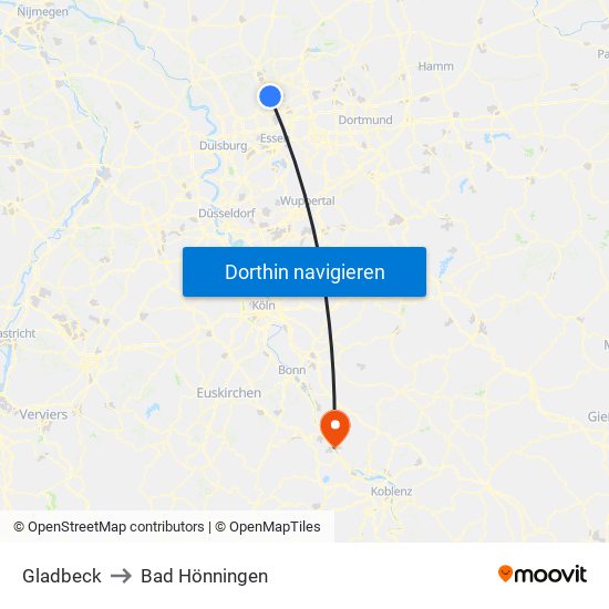 Gladbeck to Bad Hönningen map