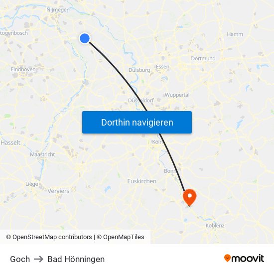 Goch to Bad Hönningen map