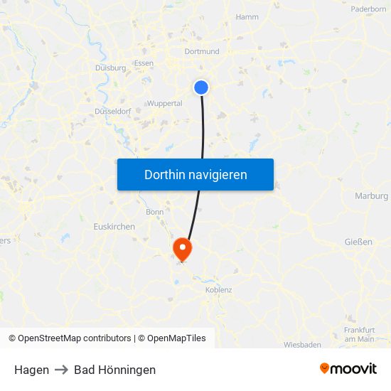 Hagen to Bad Hönningen map