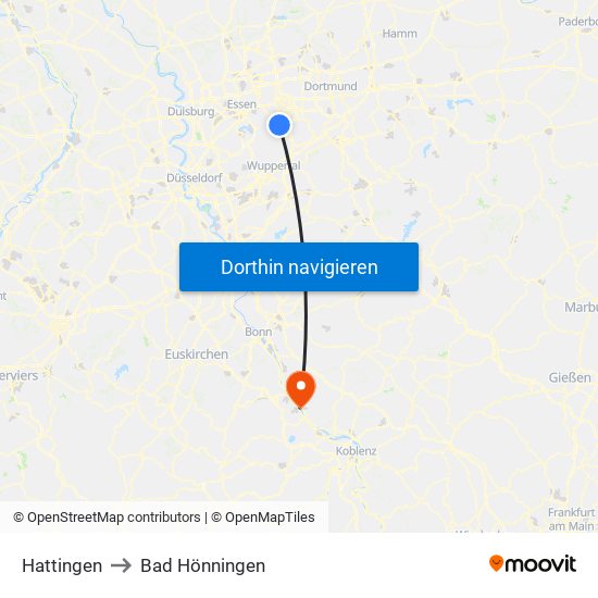 Hattingen to Bad Hönningen map