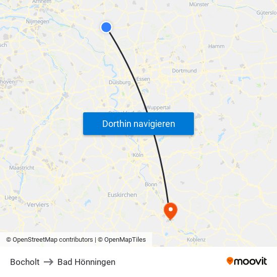 Bocholt to Bad Hönningen map