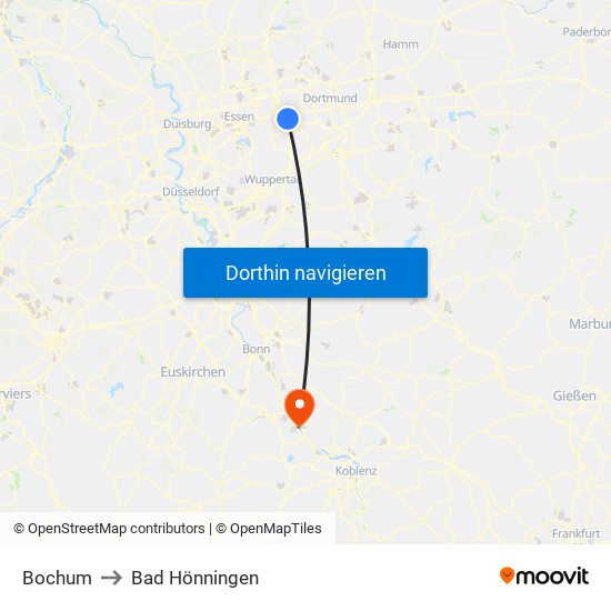 Bochum to Bad Hönningen map