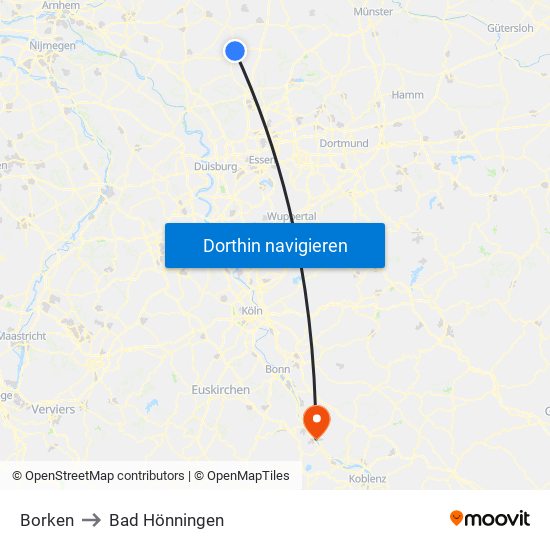 Borken to Bad Hönningen map