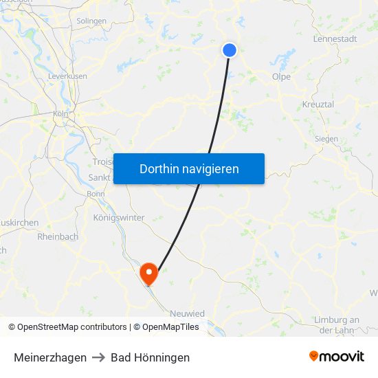 Meinerzhagen to Bad Hönningen map