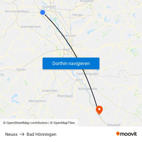 Neuss to Bad Hönningen map