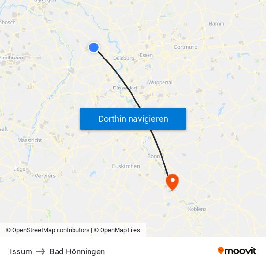Issum to Bad Hönningen map