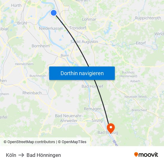 Köln to Bad Hönningen map