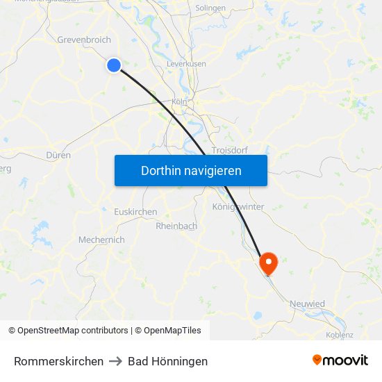 Rommerskirchen to Bad Hönningen map