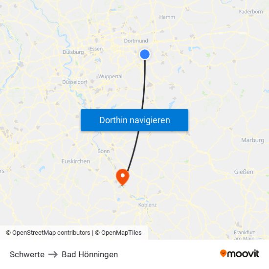 Schwerte to Bad Hönningen map