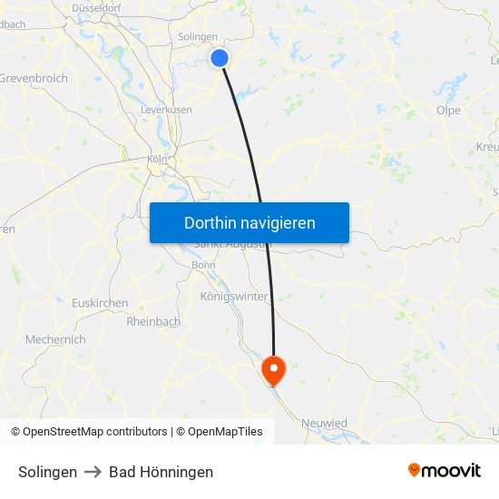 Solingen to Bad Hönningen map