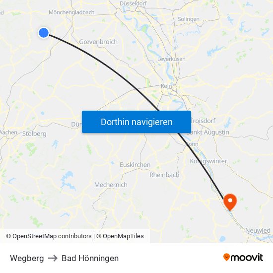 Wegberg to Bad Hönningen map