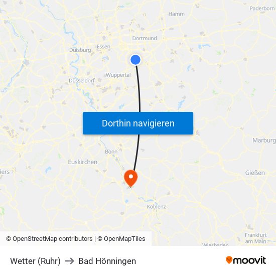 Wetter (Ruhr) to Bad Hönningen map