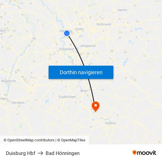 Duisburg Hbf to Bad Hönningen map