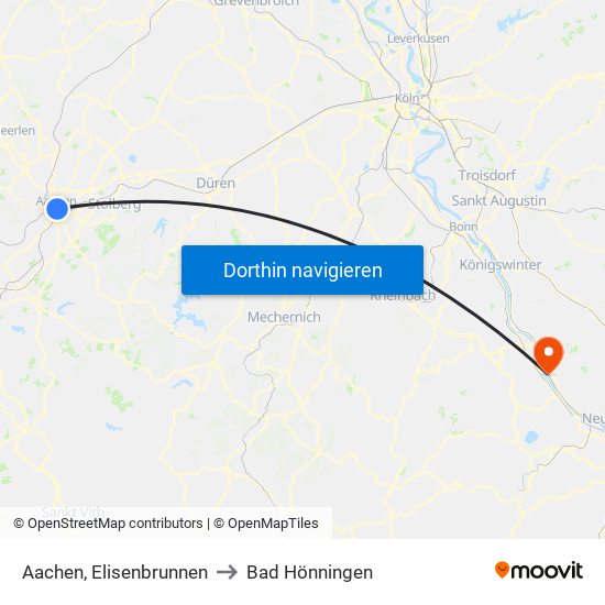 Aachen, Elisenbrunnen to Bad Hönningen map