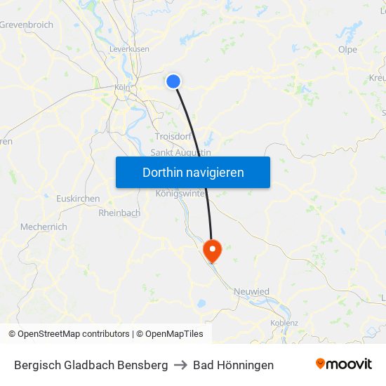 Bergisch Gladbach Bensberg to Bad Hönningen map