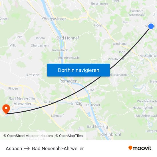 Asbach to Bad Neuenahr-Ahrweiler map