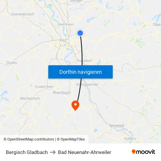 Bergisch Gladbach to Bad Neuenahr-Ahrweiler map