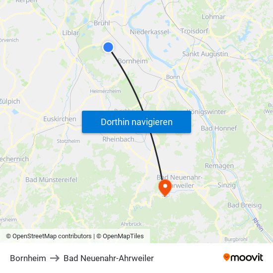 Bornheim to Bad Neuenahr-Ahrweiler map