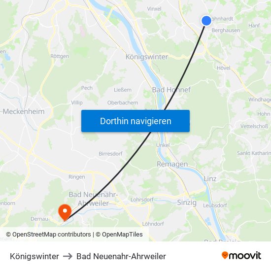 Königswinter to Bad Neuenahr-Ahrweiler map