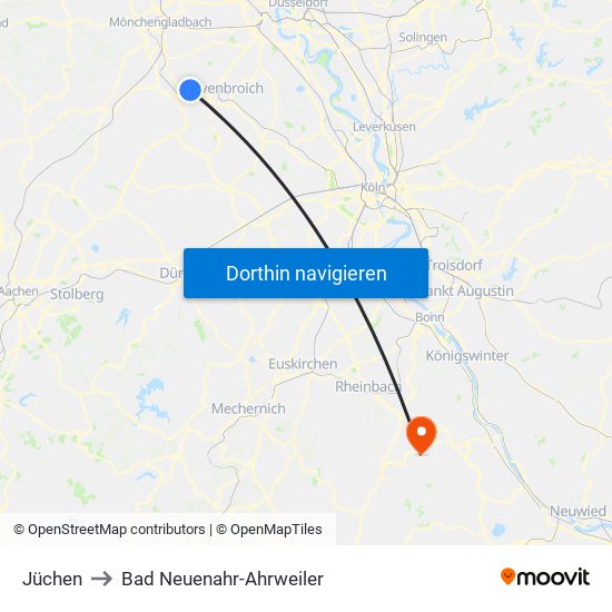 Jüchen to Bad Neuenahr-Ahrweiler map