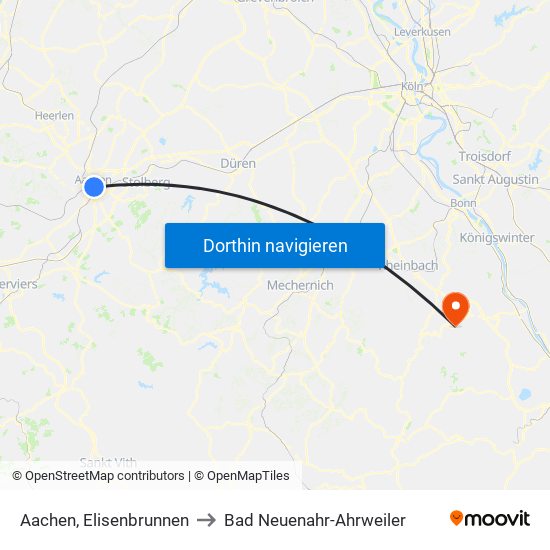 Aachen, Elisenbrunnen to Bad Neuenahr-Ahrweiler map