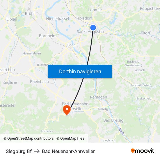 Siegburg Bf to Bad Neuenahr-Ahrweiler map