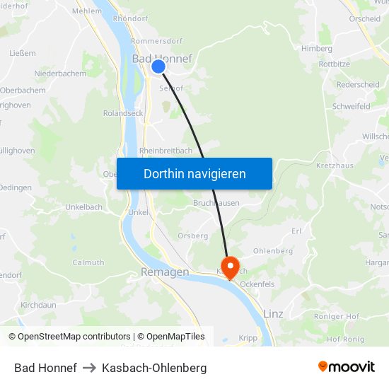 Bad Honnef to Kasbach-Ohlenberg map