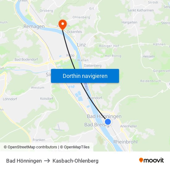 Bad Hönningen to Kasbach-Ohlenberg map