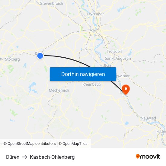 Düren to Kasbach-Ohlenberg map