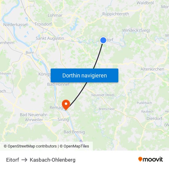 Eitorf to Kasbach-Ohlenberg map