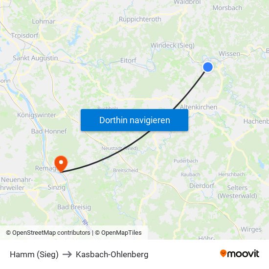 Hamm (Sieg) to Kasbach-Ohlenberg map