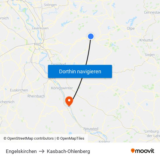 Engelskirchen to Kasbach-Ohlenberg map