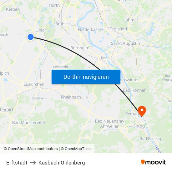 Erftstadt to Kasbach-Ohlenberg map