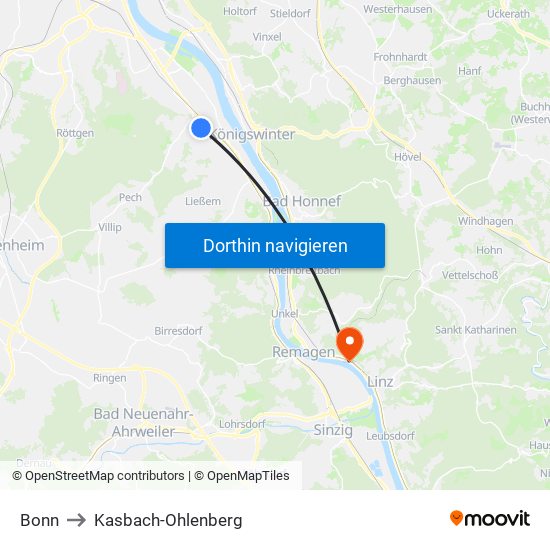 Bonn to Kasbach-Ohlenberg map