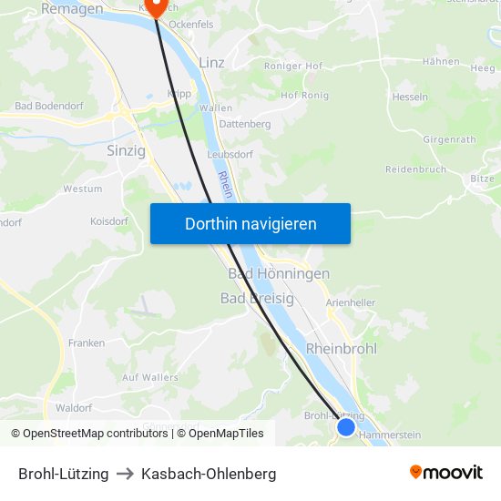 Brohl-Lützing to Kasbach-Ohlenberg map