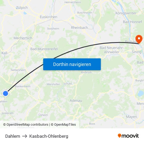 Dahlem to Kasbach-Ohlenberg map