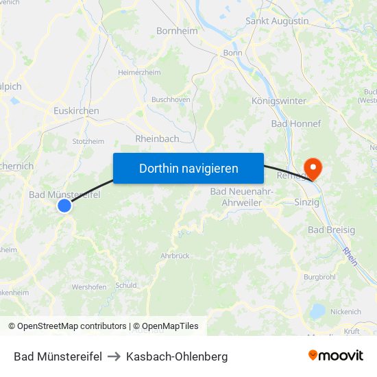 Bad Münstereifel to Kasbach-Ohlenberg map